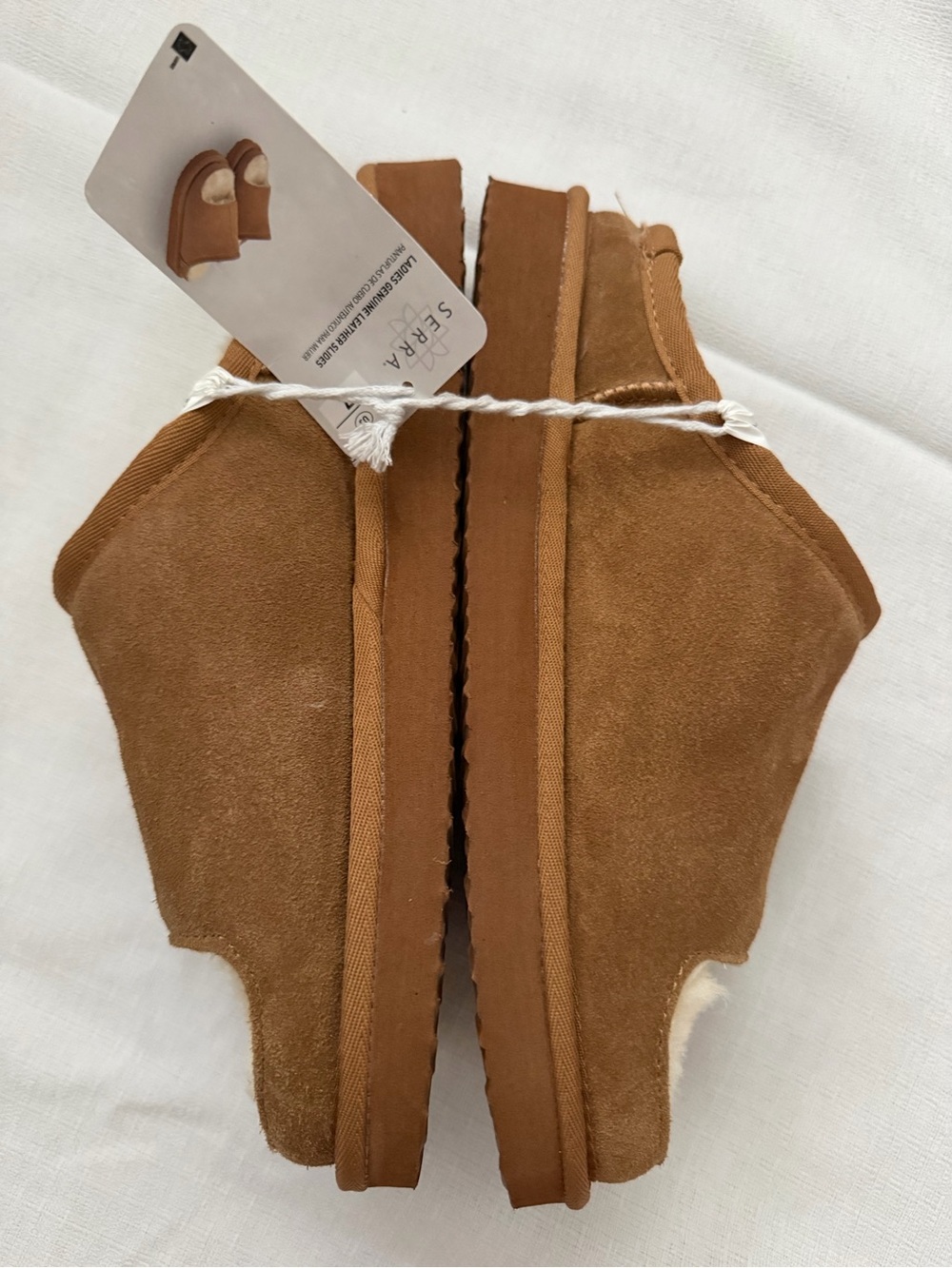 Serra Tan Suede Open-Toe Slides with Cream Shearling coZZY CASUAL WINTER BOHO - Picture 4 of 7